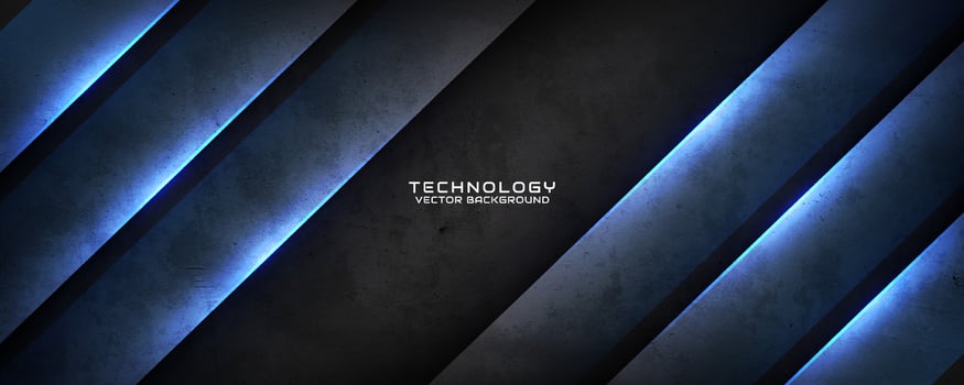 3D black techno abstract background overlap layer on dark space with blue light and rough grunge effect. Modern graphic design element cutout style concept for banner, flyer, card, or brochure cover vector