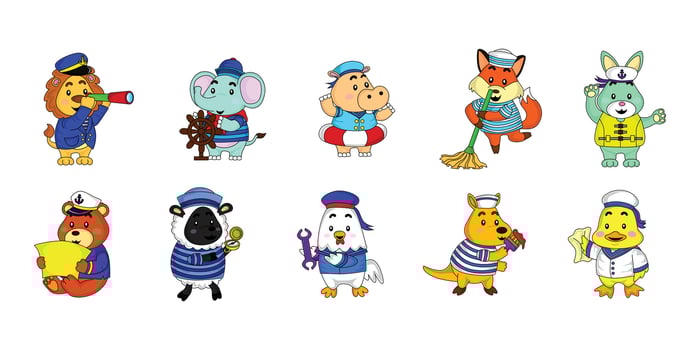 sailor animal illustration collection set, vector, eps 10, editable vector
