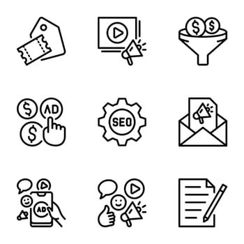 SEO and digital marketing line icons vector
