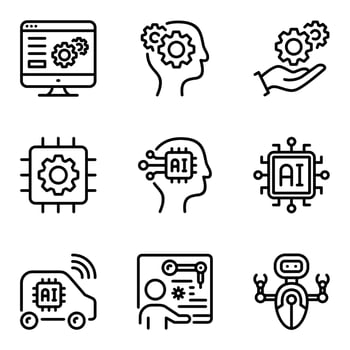 set of artificial intelligent line icons vector