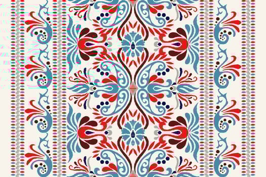 Ikat floral paisley embroidery on white background.Ikat ethnic oriental pattern traditional.Aztec style abstract vector illustration.design for texture,fabric,clothing,wrapping,decoration,scarf,carpet