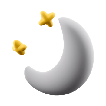 3d rendering Moon and stars at night icon. 3d render white moon and yellow stars icon. png
