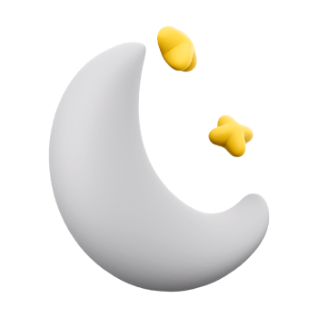 3d rendering Moon and stars at night icon. 3d render white moon and yellow stars icon. png