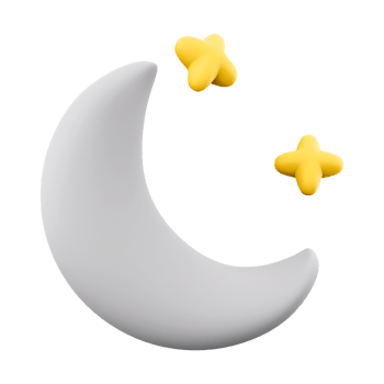 3d rendering Moon and stars at night icon. 3d render white moon and yellow stars icon. png