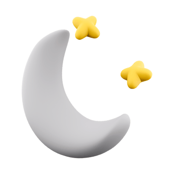 3d rendering Moon and stars at night icon. 3d render white moon and yellow stars icon. png