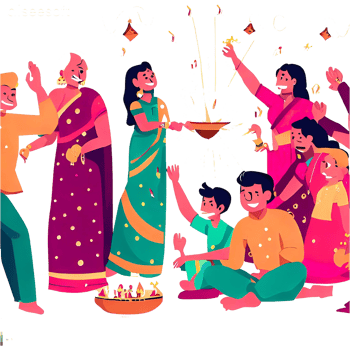 Happy Diwali Indian Family Celebrating the Festival of Lights png