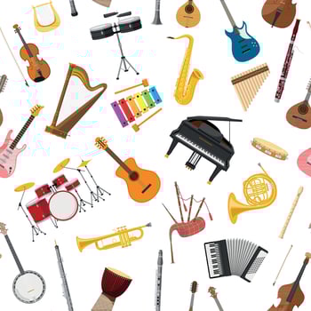 Musical instrumental seamless pattern background. Vector illustracion