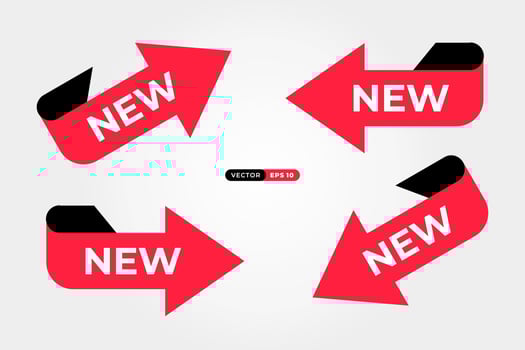 New Stickers Set With Arrow Shape. For New Arrival Product Tags, Label, Banner, Icon, Sign. Vector Illustration