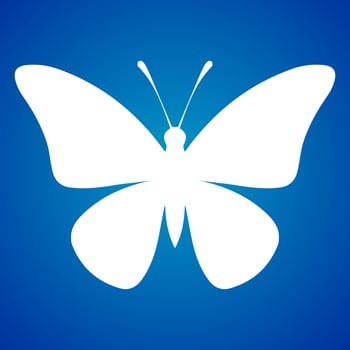 Butterfly icon white isolated on blue background. Vector illustration.