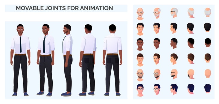 Business Man Character Creation Pack with man wearing Formal Shirt and Pants, Various ethnicities and Races vector