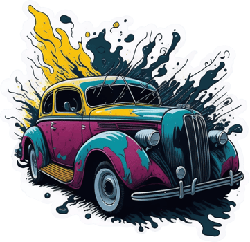 Retro Car Splash Art Illustration with png