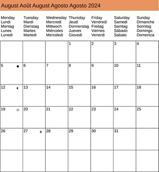 multilingual August 2024 calendar vector