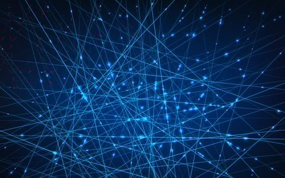 Neural Networks. Artificial intelligence and deep learning concept. Lines and Nodes connected into cells computer web. Vector