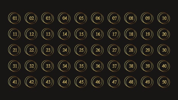 Metallic Gold Number Set From 1 To 50 For Modern Infographic Design With Circular Golden Frame vector