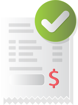 Success approved payment checkmark notification on paper receipt bill invoice, online payment. png
