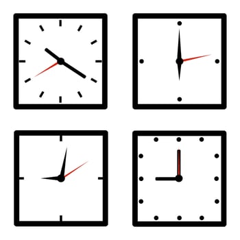 Set of Rectangle Wall Clock Isolated on White Background vector