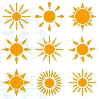 Set of sun icons. Cartoon vector
