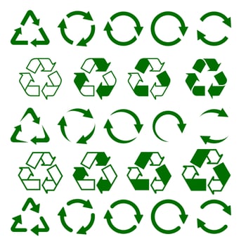 Set of green arrows, recycle signs vector