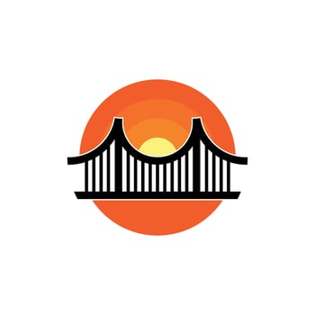 sunset bridge vector graphic illustration, logo design template vector illustration