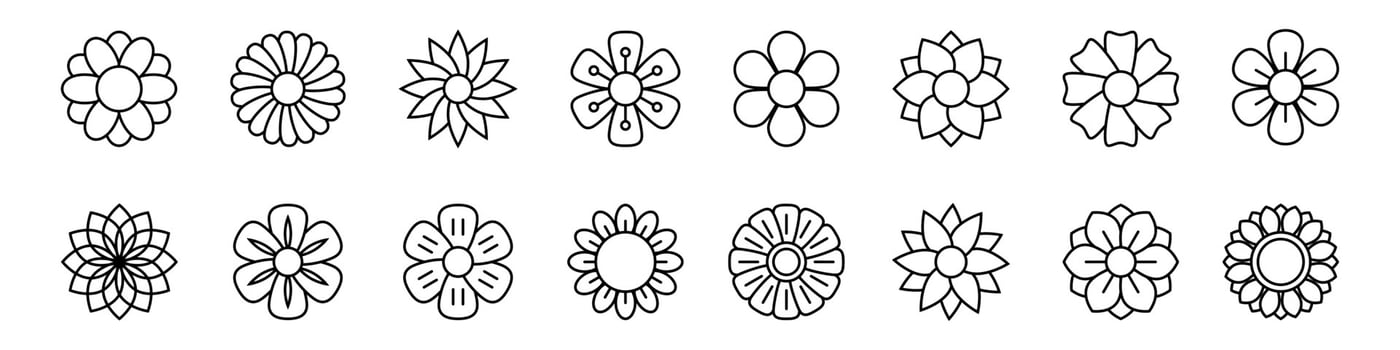 Flower icon set, vector line icon isolated.