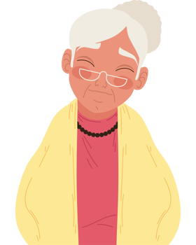 Smiling grandparent with yellow clothing png