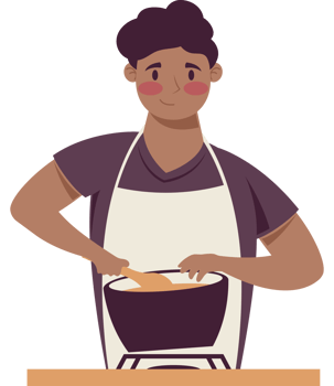 man mixing food in pot png