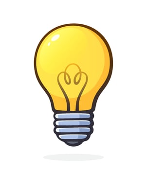 Cartoon illustration. Light bulb. Symbol of idea, new solution and creativity. Graphic design with contour. Clip-art print for signboard, showcase, greeting card. Isolated on white background vector