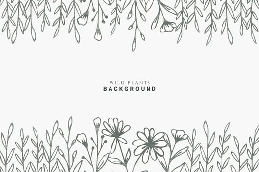 Greenery hand-drawn leaves and flowers on white background. Beautiful green floral botanical background for wedding, engagement, or greeting cards vector