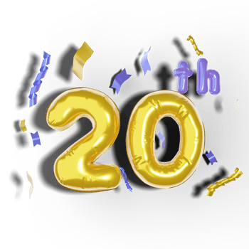 20th anniversary with 3d golden balloon bunches png