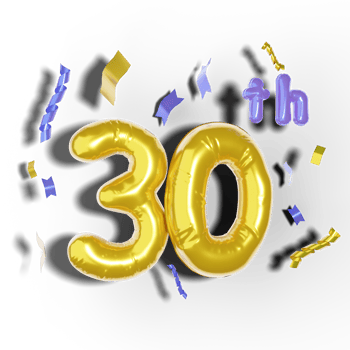 30th anniversary with 3d golden balloon bunches png