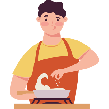 young man cooking with pan character png