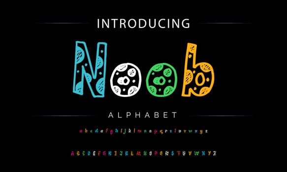 Funky colorful cartoon font type. Vector alphabet