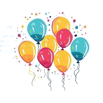 Hand Drawn cute balloons isolated on white background. Template for postcard, banner, poster, web design. Birthday party decoration vector