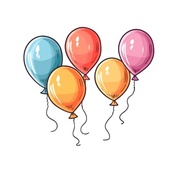 Hand Drawn cute balloons isolated on white background. Template for postcard, banner, poster, web design. Birthday party decoration vector