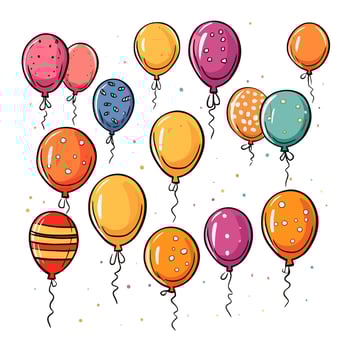 Hand Drawn cute balloons isolated on white background. Template for postcard, banner, poster, web design. Birthday party decoration vector