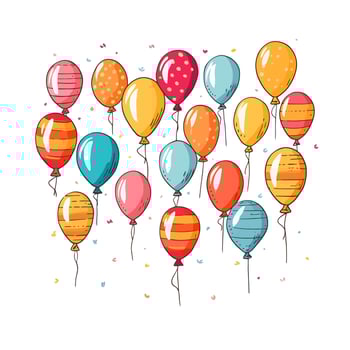 Hand Drawn cute balloons isolated on white background. Template for postcard, banner, poster, web design. Birthday party decoration vector