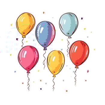 Hand Drawn cute balloons isolated on white background. Template for postcard, banner, poster, web design. Birthday party decoration vector