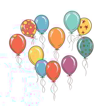 Hand Drawn cute balloons isolated on white background. Template for postcard, banner, poster, web design. Birthday party decoration vector