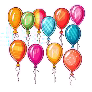 Hand Drawn cute balloons isolated on white background. Template for postcard, banner, poster, web design. Birthday party decoration vector