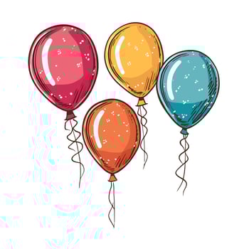 Hand Drawn cute balloons isolated on white background. Template for postcard, banner, poster, web design. Birthday party decoration vector