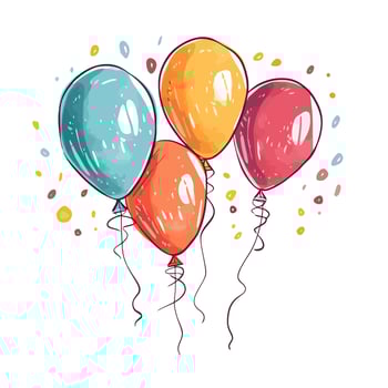 Hand Drawn cute balloons isolated on white background. Template for postcard, banner, poster, web design. Birthday party decoration vector
