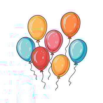 Hand Drawn cute balloons isolated on white background. Template for postcard, banner, poster, web design. Birthday party decoration vector