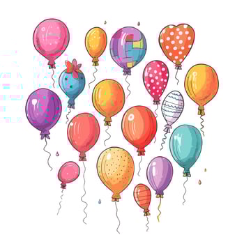 Hand Drawn cute balloons isolated on white background. Template for postcard, banner, poster, web design. Birthday party decoration vector