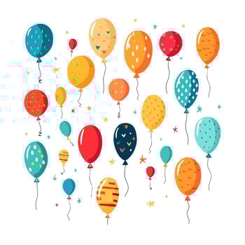 Hand Drawn cute balloons isolated on white background. Template for postcard, banner, poster, web design. Birthday party decoration vector