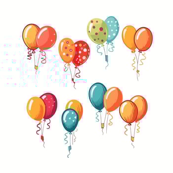 Hand Drawn cute balloons isolated on white background. Template for postcard, banner, poster, web design. Birthday party decoration vector