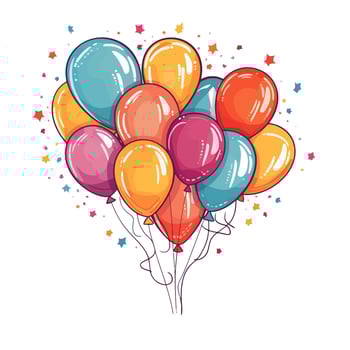Hand Drawn cute balloons isolated on white background. Template for postcard, banner, poster, web design. Birthday party decoration vector