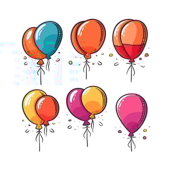 Hand Drawn cute balloons isolated on white background. Template for postcard, banner, poster, web design. Birthday party decoration vector