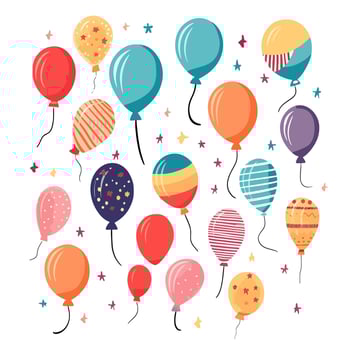 Hand Drawn cute balloons isolated on white background. Template for postcard, banner, poster, web design. Birthday party decoration vector