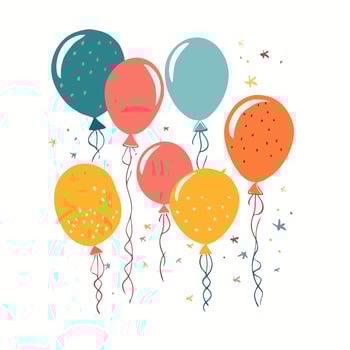 Hand Drawn cute balloons isolated on white background. Template for postcard, banner, poster, web design. Birthday party decoration vector
