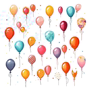 Hand Drawn cute balloons isolated on white background. Template for postcard, banner, poster, web design. Birthday party decoration vector